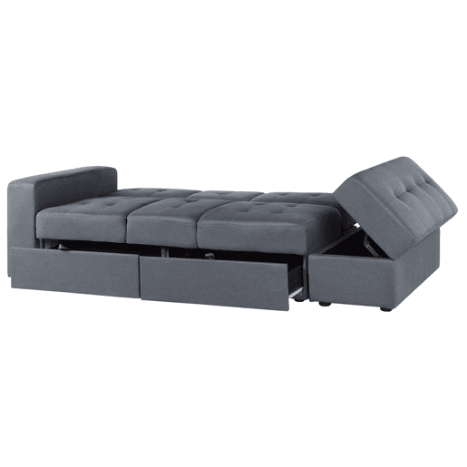 Sofá-cama FALSTER Tecido Cinzento escuro com arrumação 3 lugares Sofá-cama FALSTER Tecido Cinzento escuro com arrumação 3 lugares