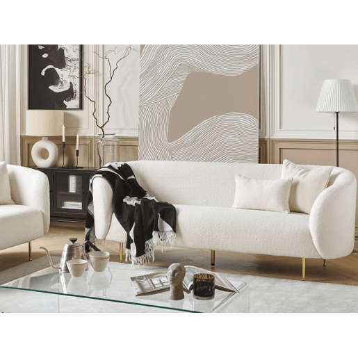 Sofá LOEN Bouclé Branco 3 lugares