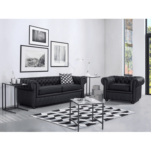 Sofá CHESTERFIELD Pele Preto 3 lugares Sofá CHESTERFIELD Pele Preto 3 lugares