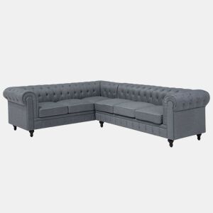 Sofá de canto CHESTERFIELD Tecido Cinzento 6 lugares à direita