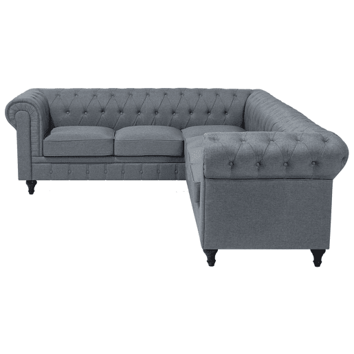 Sofá de canto CHESTERFIELD Tecido Cinzento 6 lugares à direita