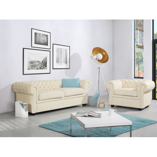 Sofá CHESTERFIELD Pele Creme 3 lugares