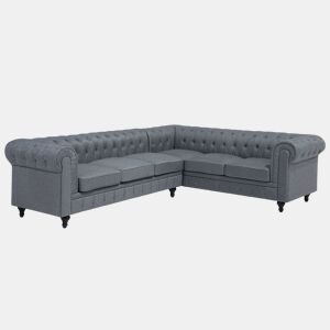 Sofá de canto CHESTERFIELD Tecido Cinzento 6 lugares à esquerda