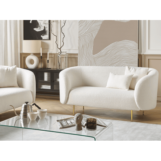 Sofá LOEN Bouclé Branco 2 lugares Sofá LOEN Bouclé Branco 2 lugares