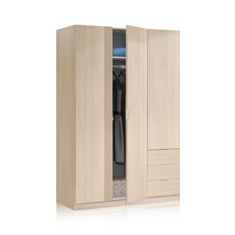 Armario low cost 3 puertas 3 cajones roble 121(armario)/35(cajón) x 180(armario)/13(cajón) x 52(armario)/45(cajón) cm