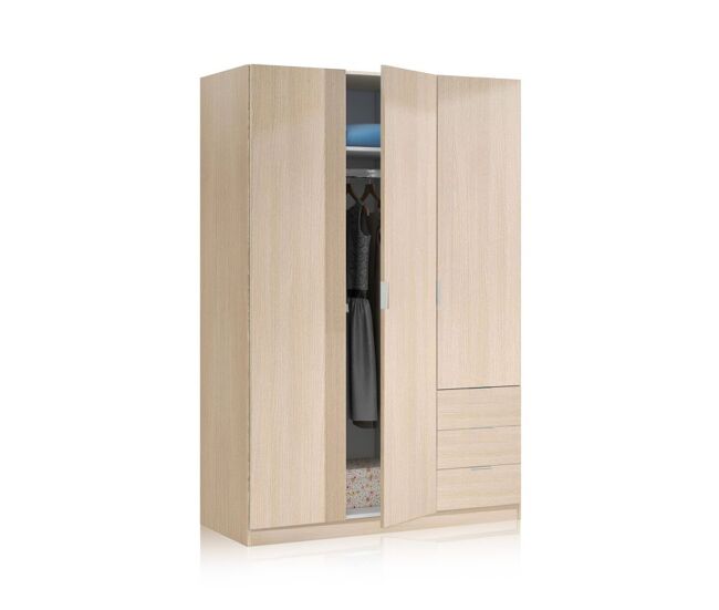 Armario low cost 3 puertas 3 cajones roble 121(armario)/35(cajón) x 180(armario)/13(cajón) x 52(armario)/45(cajón) cm