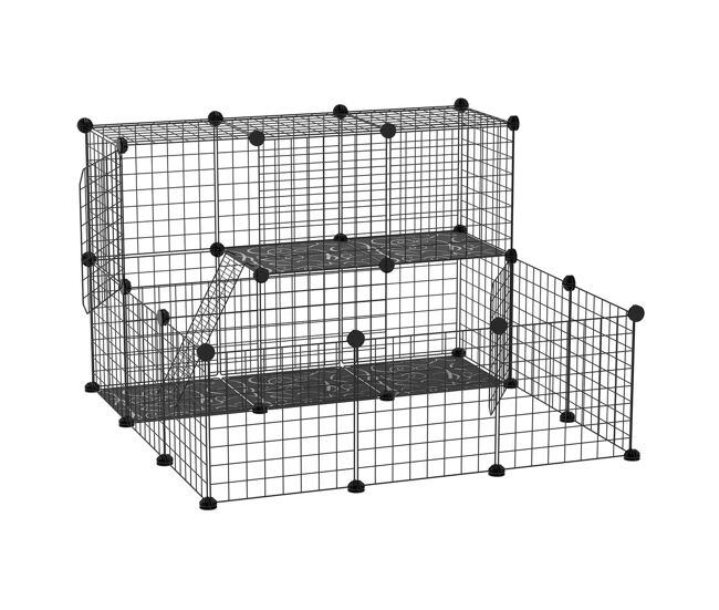 Pawhut valla para animales pequeños diy con 24 paneles parque para mascotas con malla metálica jaula modular para cobayas conejos chinchillas 105x105x70 cm negro