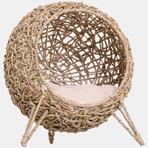 PawHut Cama para Gatos em Vime Sintético Caverna para Animais de Estimação com Base de Tripé Almofada com Pelúcia e Algodão Suave Desenho Elevado Ø52x58 cm Madeira