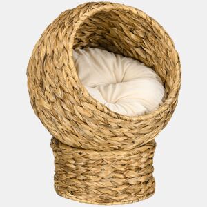 PawHut Cama para Gatos de Fibra Vegetal Caverna para Gatos Desmontável com Almofada Amovível 42x33x52 cm Marrom Claro e Bege