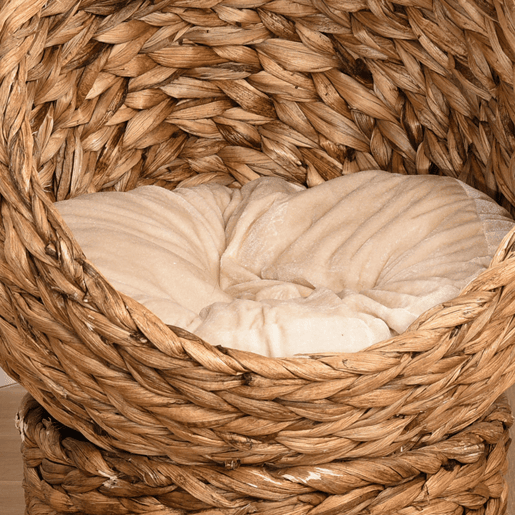 PawHut Cama para Gatos de Fibra Vegetal Caverna para Gatos Desmontável com Almofada Amovível 42x33x52 cm Marrom Claro e Bege