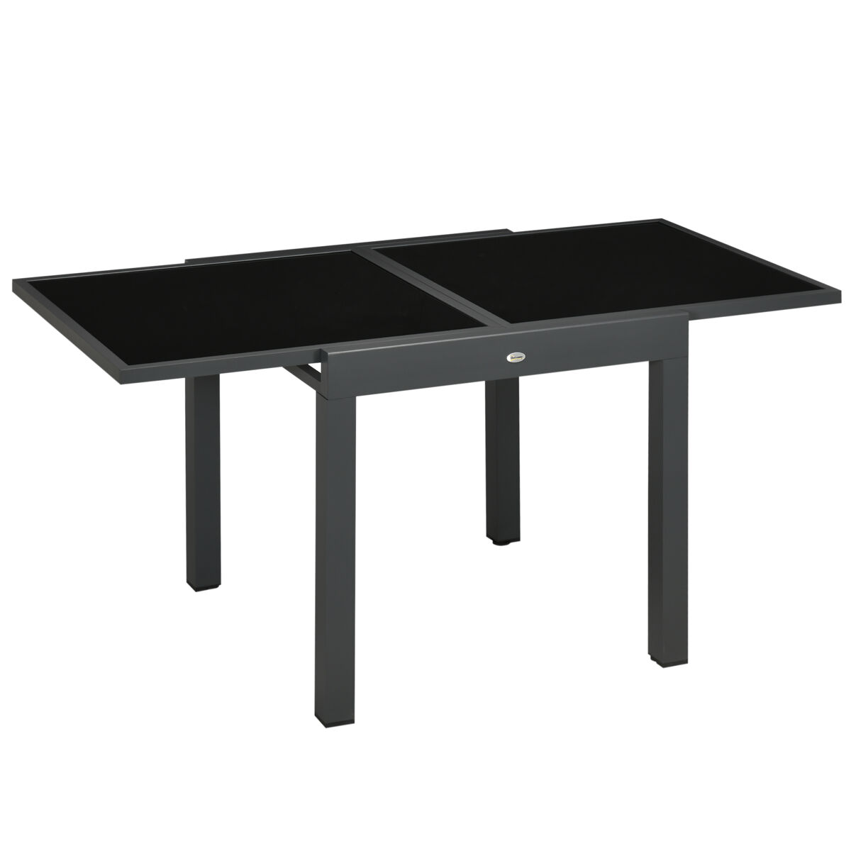 Outsunny mesa de jardín extensible de aluminio mesa de comedor rectangular con encimera de vidrio templado para 4-6 personas carga 50 kg para terraza 80-160x80x75 cm negro