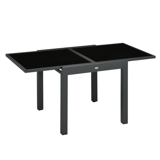 Outsunny Mesa de Jardim Extensível de Alumínio Mesa de Jantar Retangular com Bancada de Vidro Temperado Carga 50 kg para Varanda Pátio Exterior 160x80x75 cm Preto