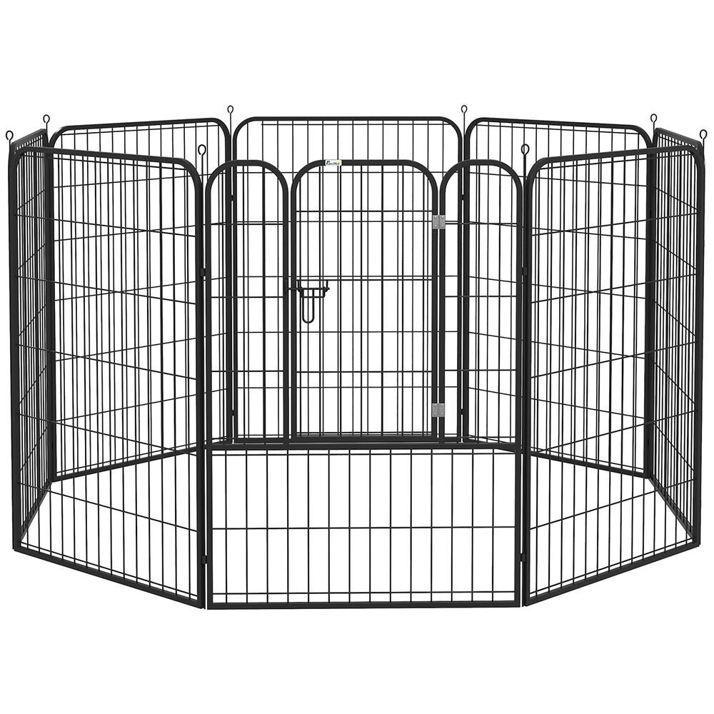 Pawhut parque para mascotas de 8 paneles 80x100 cm corralito para perros con puerta y doble pestillo metálicos cerca de entrenamiento negro