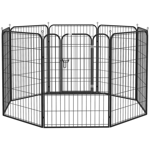 PawHut Parque para Cães 8 Varas 79x100cm Esquadra Dobrável com Porta e Dupla Trava Preto