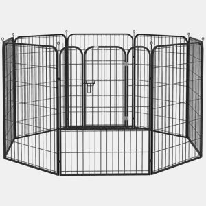 PawHut Parque para Cães 8 Varas 79x100cm Esquadra Dobrável com Porta e Dupla Trava Preto
