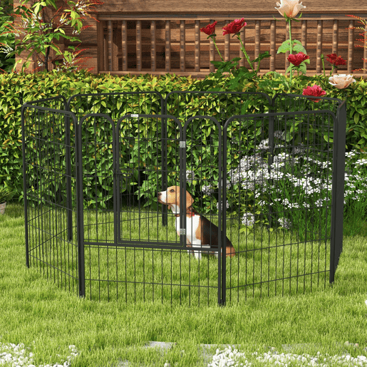PawHut Parque para Cães 8 Varas 79x100cm Esquadra Dobrável com Porta e Dupla Trava Preto