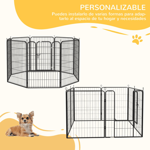 PawHut Parque para Cães 8 Varas 79x100cm Esquadra Dobrável com Porta e Dupla Trava Preto