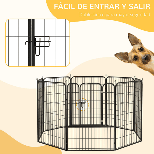 PawHut Parque para Cães 8 Varas 79x100cm Esquadra Dobrável com Porta e Dupla Trava Preto
