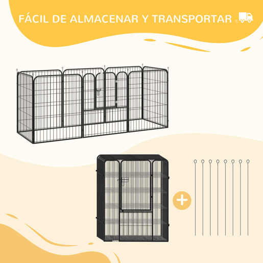 PawHut Parque para Cães 8 Varas 79x100cm Esquadra Dobrável com Porta e Dupla Trava Preto