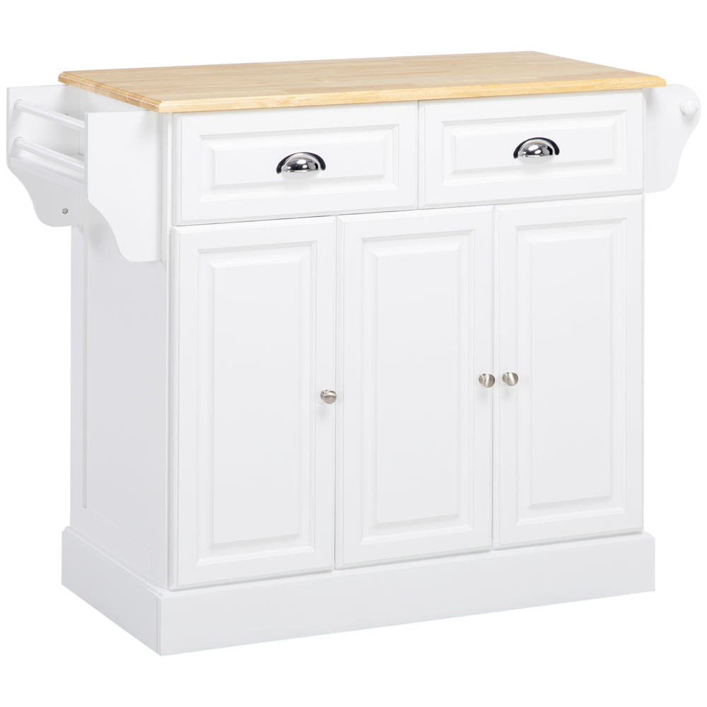 Homcom isla de cocina carro de cocina con ruedas carro multiusos con 2 cajones 3 puertas toallero y estante para especias para comedor 110x45x91 cm blanco