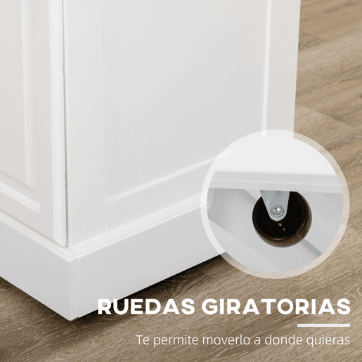 HOMCOM Carrinho de Cozinha Ilha de Cozinha com Rodas Móvel Multifuncional com 2 Gavetas 3 Armários Suporte para Panos e para Temperos para Sala de Jantar 110x45x89cm Branco