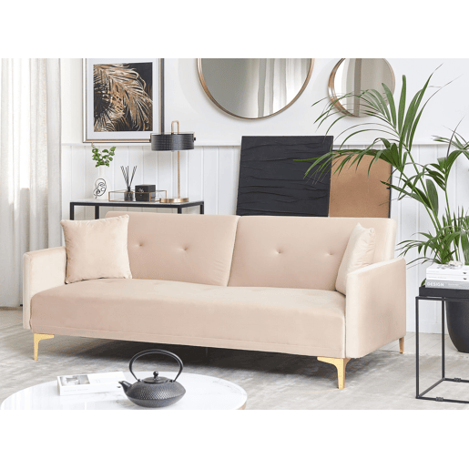 Sofá-cama LUCAN Veludo Creme 3 lugares