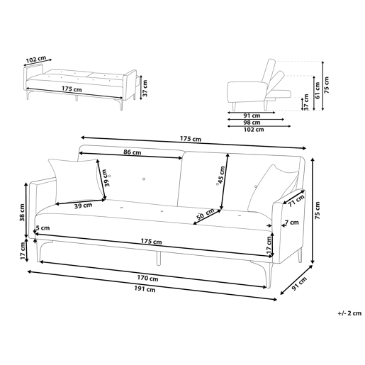 Sofá-cama LUCAN Veludo Creme 3 lugares