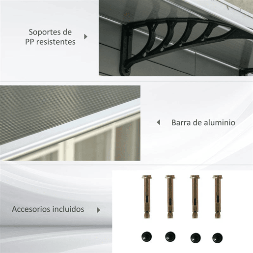Outsunny Marquesa Exterior para Portas e Janelas, 303x96 cm, Cobertura de Proteção contra Sol e Chuva, com Painel de Policarbonato, Suportes de PP e Barra de Alumínio, Castanho