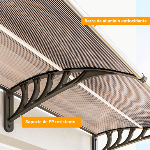 Outsunny Marquesa Exterior para Portas e Janelas, 303x96 cm, Cobertura de Proteção contra Sol e Chuva, com Painel de Policarbonato, Suportes de PP e Barra de Alumínio, Castanho