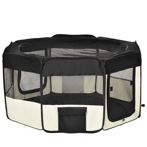 PawHut Parque Dobrável para Cães e Gatos, Cercado Portátil para Animais de Estimação Pequenos em Tecido Oxford Impermeável com 2 Portas, para Exterior e Interior, Ø120x58 cm, Preto
