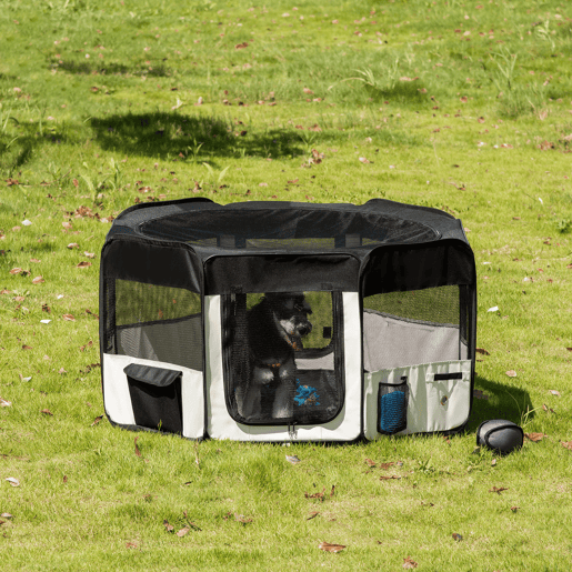 PawHut Parque Dobrável para Cães e Gatos, Cercado Portátil para Animais de Estimação Pequenos em Tecido Oxford Impermeável com 2 Portas, para Exterior e Interior, Ø120x58 cm, Preto