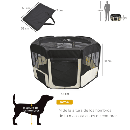 PawHut Parque Dobrável para Cães e Gatos, Cercado Portátil para Animais de Estimação Pequenos em Tecido Oxford Impermeável com 2 Portas, para Exterior e Interior, Ø120x58 cm, Preto