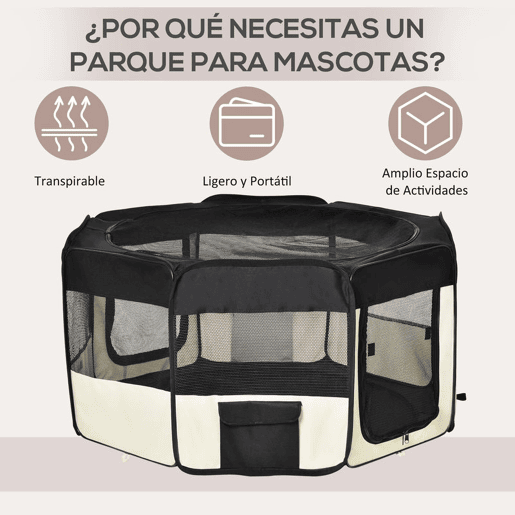 PawHut Parque Dobrável para Cães e Gatos, Cercado Portátil para Animais de Estimação Pequenos em Tecido Oxford Impermeável com 2 Portas, para Exterior e Interior, Ø120x58 cm, Preto