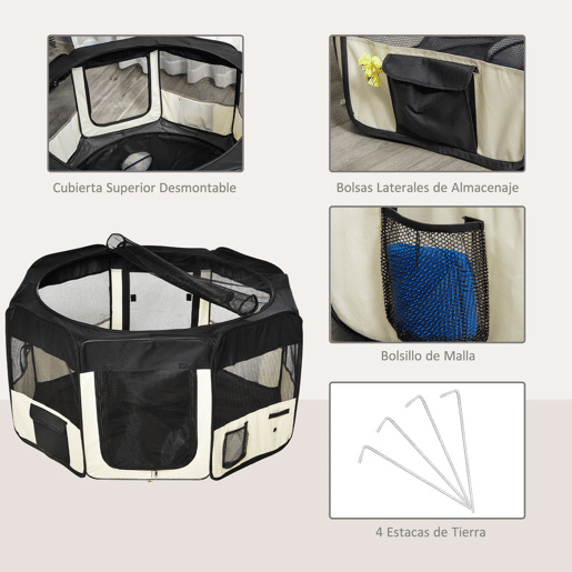 PawHut Parque Dobrável para Cães e Gatos, Cercado Portátil para Animais de Estimação Pequenos em Tecido Oxford Impermeável com 2 Portas, para Exterior e Interior, Ø120x58 cm, Preto
