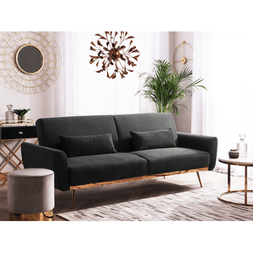 Sofá-cama EINA Veludo Preto 3 lugares