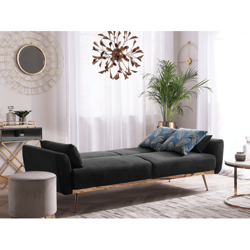 Sofá-cama EINA Veludo Preto 3 lugares