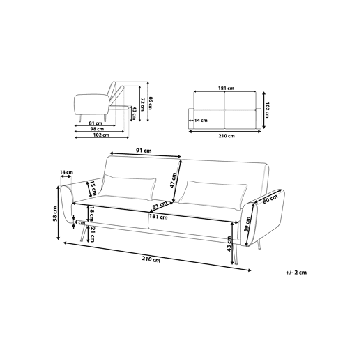 Sofá-cama EINA Veludo Preto 3 lugares