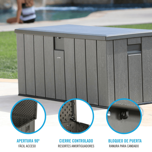 Baú para jardim super resistente lifetime 150x72x70 cm uv marrom