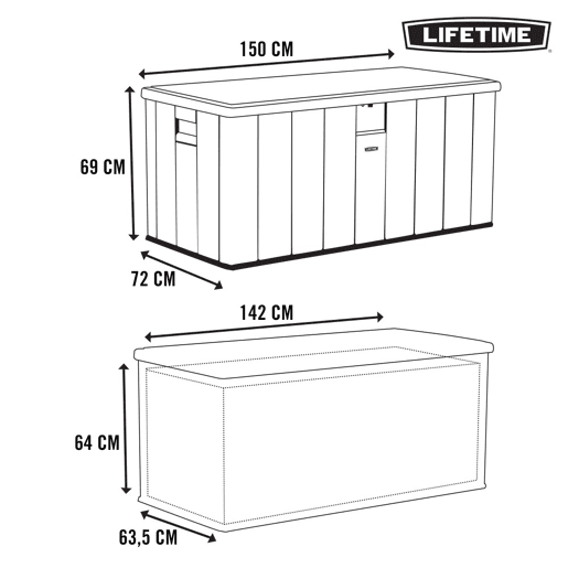 Baú para jardim super resistente lifetime 150x72x70 cm uv marrom