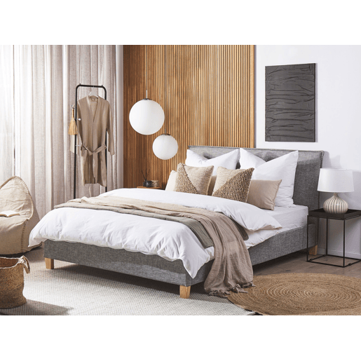 Cama Tecido SENNEZ 160 x 200 cm Cinzento claro