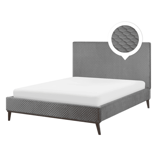 Cama Veludo BAYONNE 140 x 200 cm Cinzento claro