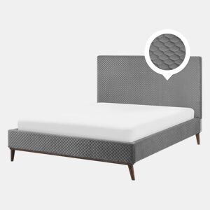 Cama Veludo BAYONNE 140 x 200 cm Cinzento claro
