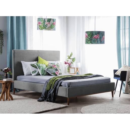 Cama Veludo BAYONNE 140 x 200 cm Cinzento claro