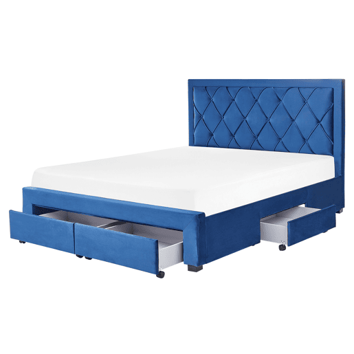 Cama com gavetas de arrumação Veludo LIEVIN 160 x 200 cm Azul marinho