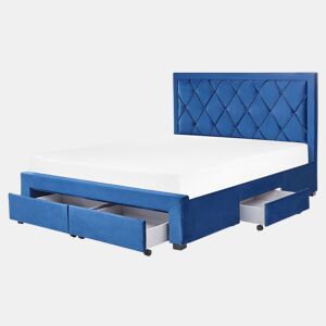 Cama com gavetas de arrumação Veludo LIEVIN 160 x 200 cm Azul marinho