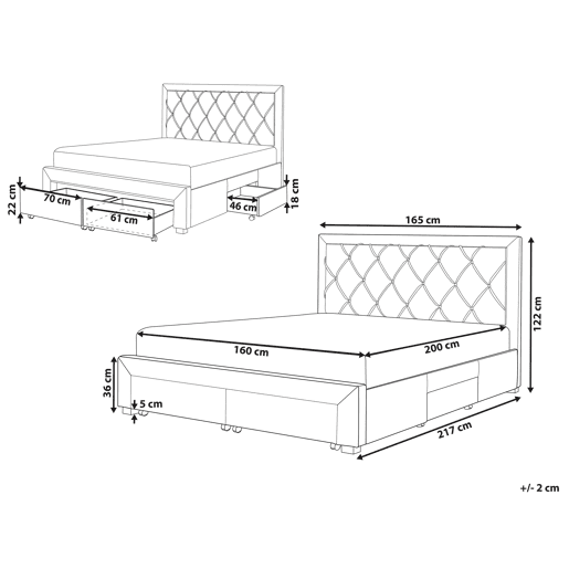 Cama com gavetas de arrumação Veludo LIEVIN 160 x 200 cm Azul marinho