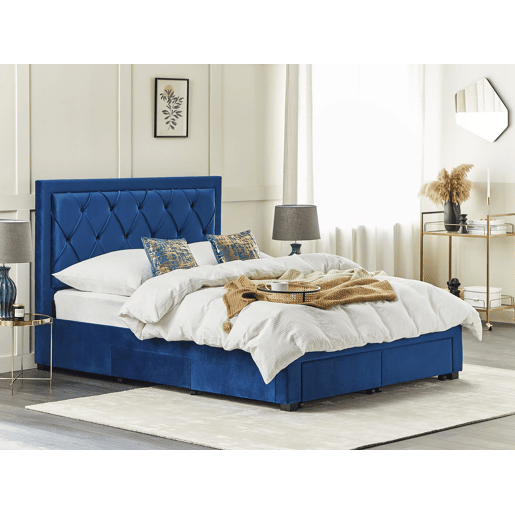 Cama com gavetas de arrumação Veludo LIEVIN 160 x 200 cm Azul marinho