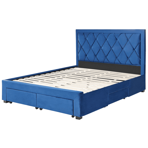 Cama com gavetas de arrumação Veludo LIEVIN 160 x 200 cm Azul marinho