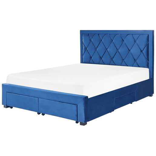 Cama com gavetas de arrumação Veludo LIEVIN 160 x 200 cm Azul marinho