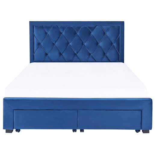 Cama com gavetas de arrumação Veludo LIEVIN 160 x 200 cm Azul marinho